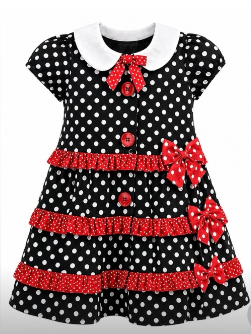 Bonnie Baby Polka Dot Dress 24M Black White Red Bow Peter Pan Collar Party Photo
